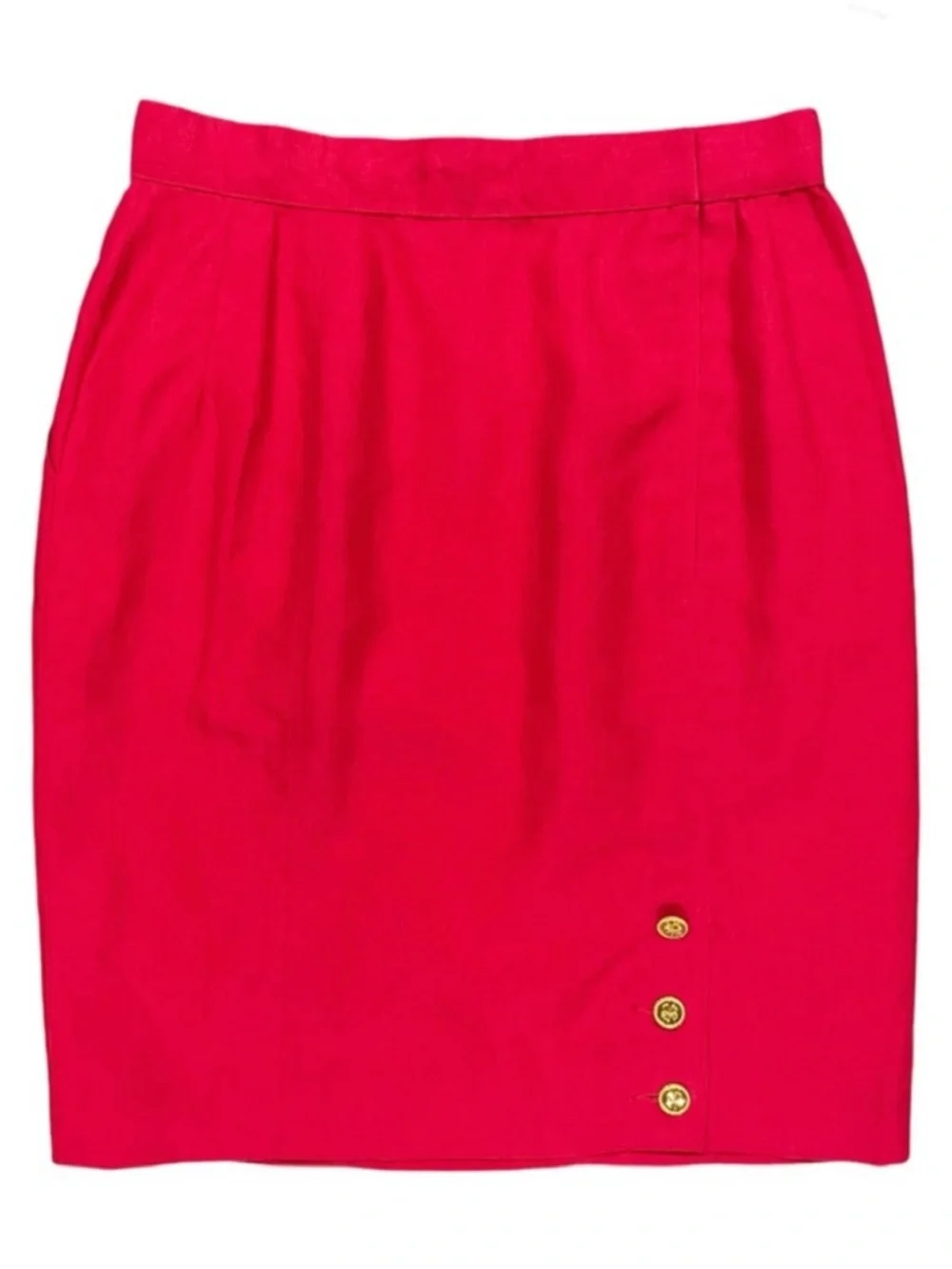 CHANEL Four Leaf Clover Red Linen High Waist Vintage Skirt US 8 FR 40
